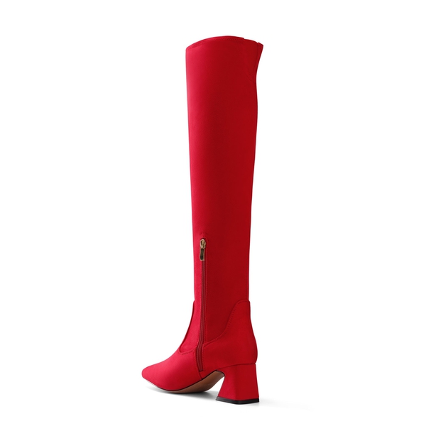 Soft Stretch Thigh High Boots - RED SUEDE - 3